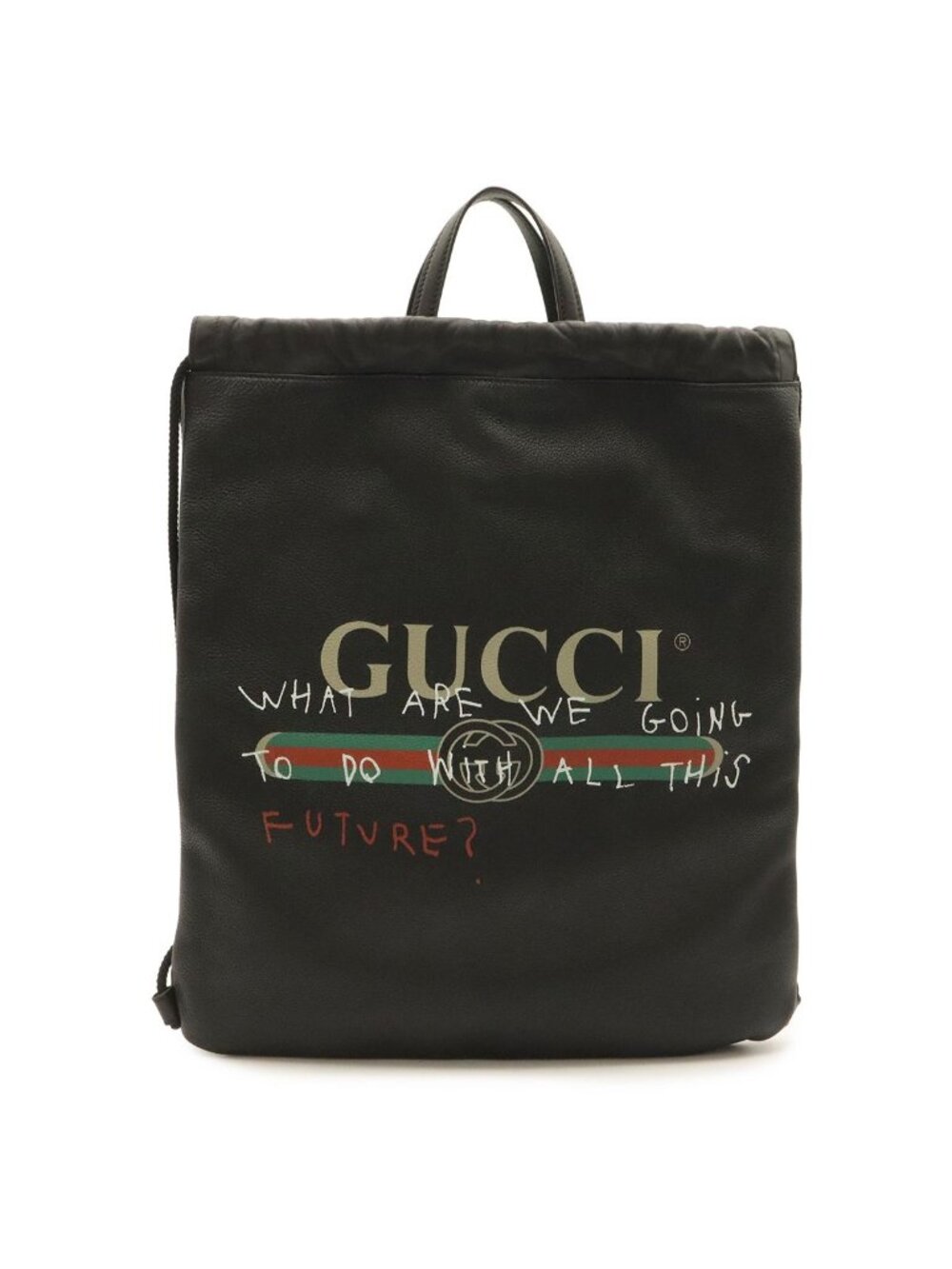 Gucci Print Coco Capitan Drawstring Backpack 2-Way Tote Leather Black